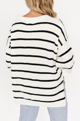 Stripe Drop Shoulder Side Slit Knit Top OutfitFlow
